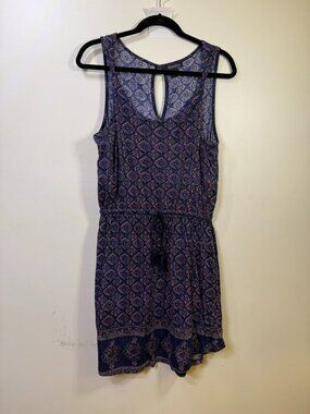 Lucky Brand Blue Printed Sleeveless Tassel Waist Dress